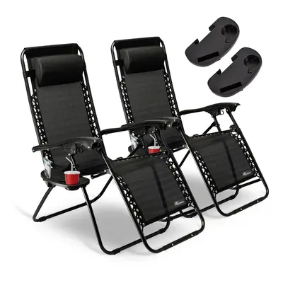 (Black, No) SUNMER Set of Recliner Chairs with Cup Holder