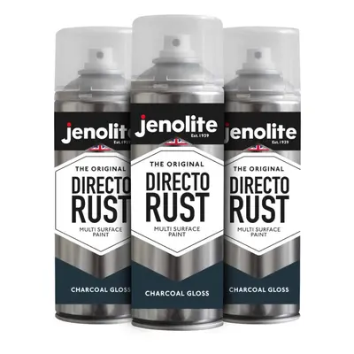 (3 x 400ml, Charcoal) JENOLITE Directorust Gloss - Multi Surface Spray Paint - For Use On Wood, 