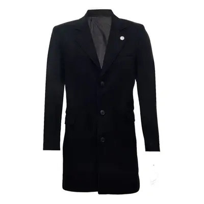 (XL) Men's Long Black Wool Slim Fit Overcoat