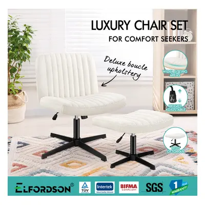 ELFORDSON Office Chair Computer Executive Seat Work Ottoman Boucle White