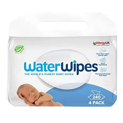 WaterWipes Original Plastic Free Baby Wipes, Count (4 packs), 99.9% Water Based Wet Wipes & Unsc