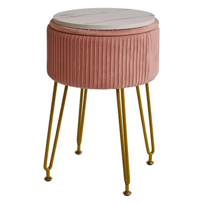 (with storage, Pink) velvet round footstool, makeup vanity stool side table, velvet dressing tab