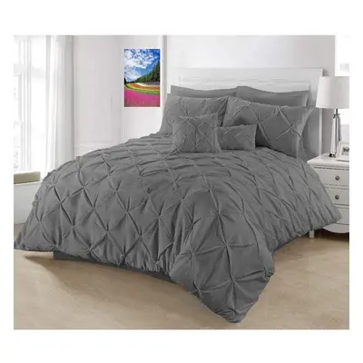 (Dark Grey, King) Pintuck Duvet Cover Set wiht Pillowcases Quilt Covers