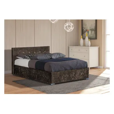 (4ft6 Double, Brown) Comfy Living Albie Crushed Velvet Ottoman Bed Frame