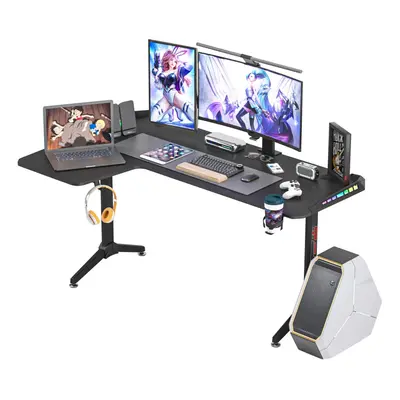 (Left) Large Standing Desk Shaped, Inch Gaming Desk, Rising Sit Stand Up Corner Desk with RGB LE