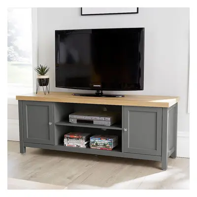 TV Stand Door Cabinet Television Unit Dark Grey Oak Two Tone Shelf Cable Tidy