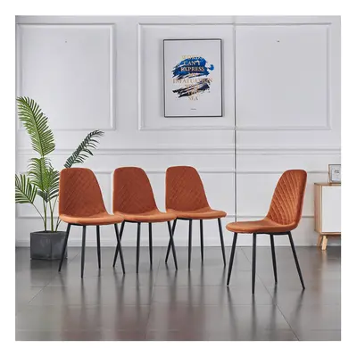 (Orange, 4PCS Dining Chair) 2/4PCS Velvet Dining Chairs Breakfast Metal Legs