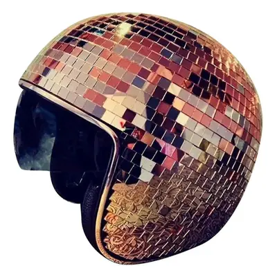 (ROSE GOLD) Disco Ball Helmet With Retractable Visor For Nightclub Cool Props