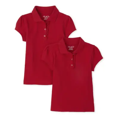 The childrens Place girls Short Sleeve Ruffle Pique Polo,Ruby Pack,L (1012)