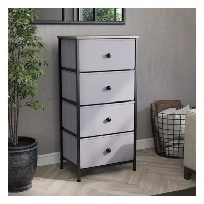 (Beige & Grey Wood) Chorley Fabric Drawer Home Storage Chest