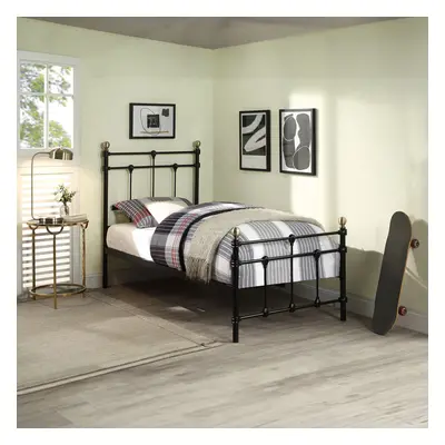 (Single x 190cm, No Mattress) BAYFORD TRADITIONAL BLACK METAL BED FRAME