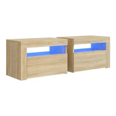 vidaXL 2x Bedside Cabinets with LEDs Sonoma Oak Nightstand End Table Cabinet