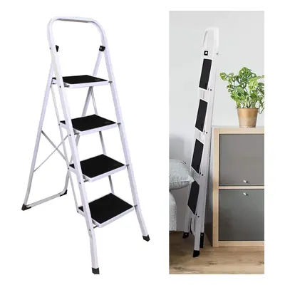 (4 Steps) Metal Step Ladder Steps Tool Folding Ladder Safety Stepladder Heavy Duty with Non Slip