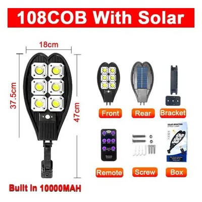 (108COB) 10000w Super Bright Outdoor Solar Lamp Waterproof Ultra Wide Lighting Street Light Huma