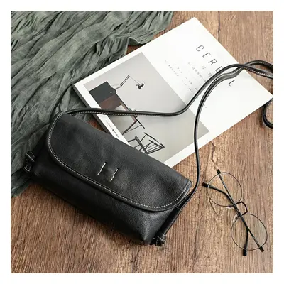 (black) Johnature Handmade Retro Soft Cow Leather Women Bag Simple Solid Color Shoulder Bags Lei