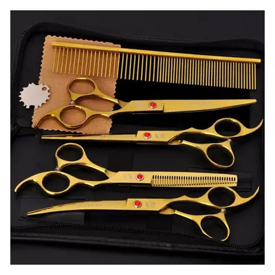 (gold, 7pcs/set) 7inch Pet Grooming Scissors Kit Stainless Steel Trimming Pet Scissors Tool