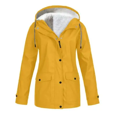 (yellow, M) Autumn And Winter Outdoor Hiking Jacket Plush Zipper Hooded Waterproof Warm Coat Sli