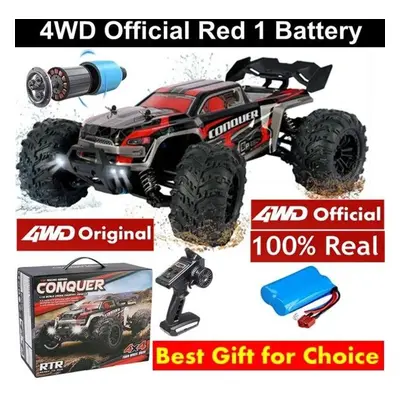 (red, battery) New 4wd Original Remote Control Car Off Road 4x4 Rc High Speed Truck 50km/h Fast 