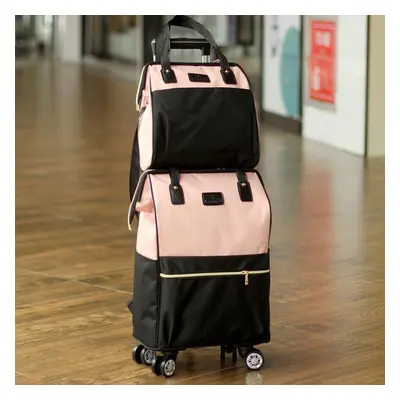 (pink, S+L) Short Distance Travel Large Capacity Waterproof Luggage Bag Boarding Trolley Box Lig