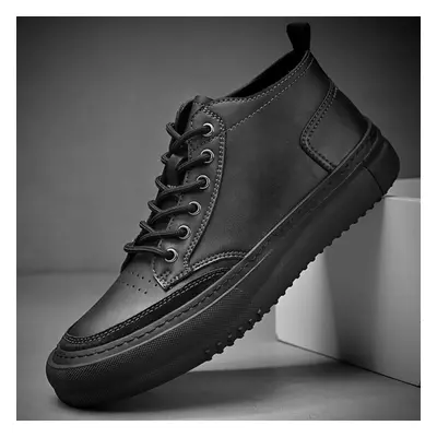 (black, 40) Men&apos;s High-top Casual Leather Shoes