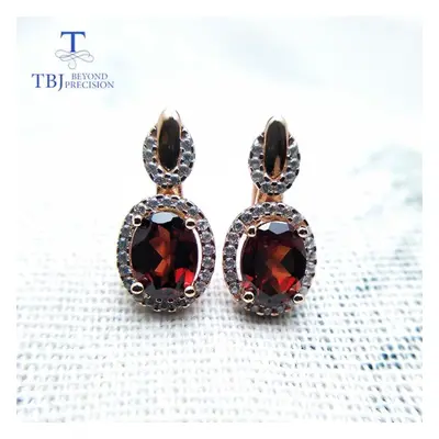 (red) Bolaijewlry Silver Earring With Natural Mozambique Garnet Oval 6*8 Natural Gemstone Garnet