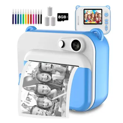 (blue,white) Erchang Children&apos;s Instant Print Camera 1080p Digital Video Child Camera For Y