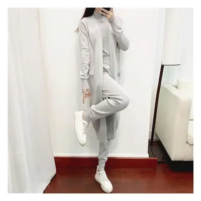 (grey, L) Autumn Fashion Temperament Women&apos;s Clothing Casual Knitted Cardigan Tank Top Trou