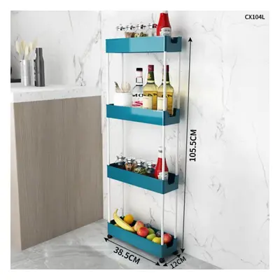 (blue, 38.5*12*105.5cm) 2/3/4 Tier Slim Storage Cart Kitchen Bathroom Organizer Shelf Mobile She