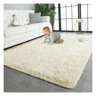 (Cream, x Cm) Large Shaggy Fluffy Rugs Anti Slip Soft Carpet for Luxury Floor Area Bedroom Livin