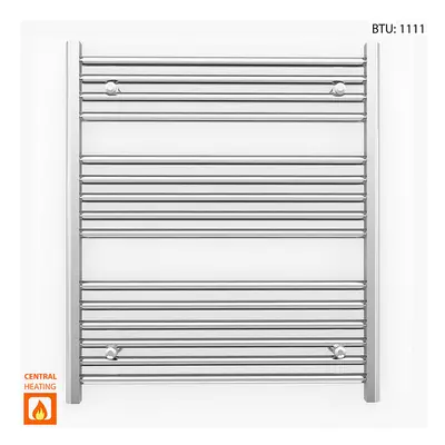 (700 x 800mm (BTU: 1111), Chrome Straight Valves) 700mm Wide Chrome Towel Rail Radiator With Val