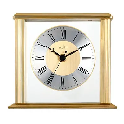 Acctim Hamilton Mantel Clock Quartz Brushed Metal & Glass Floating Effect Energy Efficient Brass