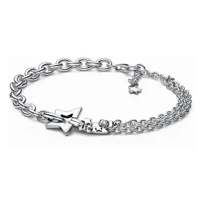 925 Sterling Silver Shooting Star Double Chain Bracelet Fit Women Bead Charm Gift DIY Jewelry