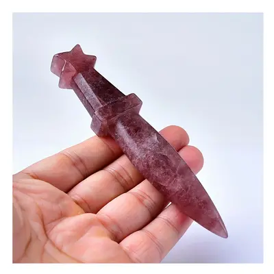 (Strawberry quartz) 3pc Crystal Engraved Witch Dagger, Gemstone Athame, Decorative Occult Ritual