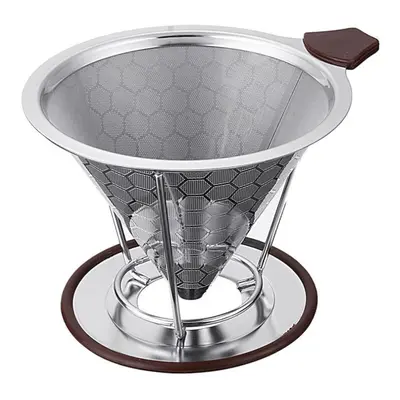 Stainless Steel Coffee Filter Double-layer Reusable Screen Funnel With Non-slip Cup Stand