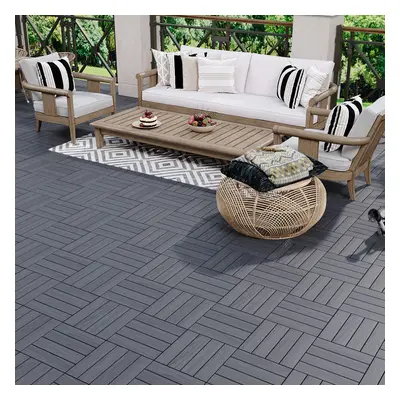 (Blue Gray) 11Pcs Wood Grain Interlocking Deck Tiles Set