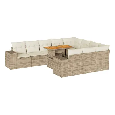 (beige and cream) vidaXL Piece Garden Sofa Set with Cushions Black Poly Rattan Acacia