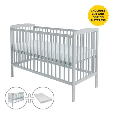 Sydney Grey Cot with Spring Mattress & Water Resistant Cover