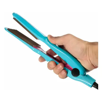 (Blue) Hair Crimper Curler Iron Anion Ceramic Wave Curling Wand with 5-Spped Temperature Control