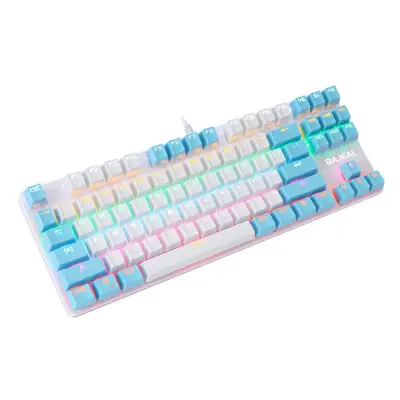 (White/Blue) Wired Mechanical Gaming Keyboard Keys Swtich Hot Swappable Dual Color Design With L