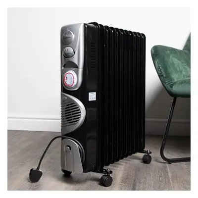 2.5kw Fin Black Electric Oil Filled Radiator / Heater Turbo & Hour Timer