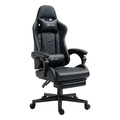 Vinsetto Racing Gaming Chair Faux Leather Gamer Recliner Home Office, Black