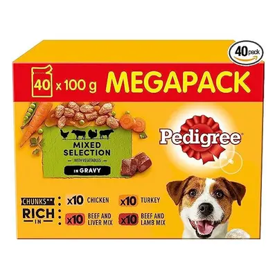 Pedigree Mixed Selection in Gravy Pouches, Adult Wet Dog Food, Megapack (40 x g)