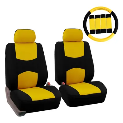 FH Group Car Seat Covers Flat Cloth Front Seats Only Yellow Automotive