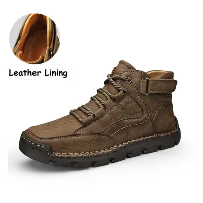 (brown, 41) Men&apos;s Ankle Boots Handmade Plush Shoes Casual Shoes Autumn And Winter Plus Size