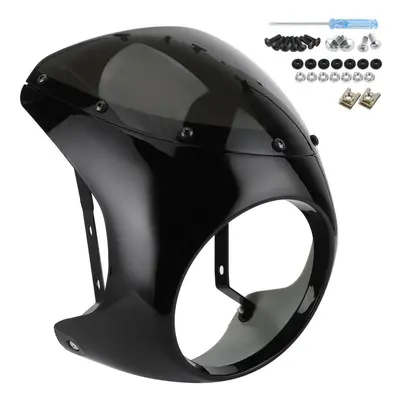 (Glossy Black Black Lens Gloss) 7in Headlight Fairing Wind Deflector Windshield For Motorcycle