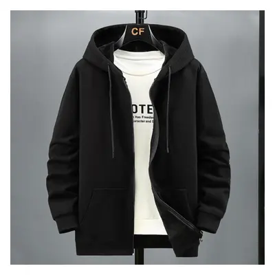 (black, XL) Plus Size Hoodie Men Autumn Winter Fleece Hoodies Solid Color Jacket Hoodies Big Siz