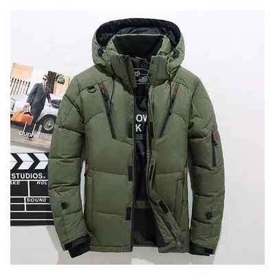 (green, 4XL) Men&apos;s White Duck Down Jacket Warm Hooded Thick Puffer Jacket Coat Male Casual 