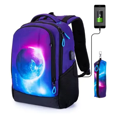 (purple, 40cm*30cm*17cm) New Children Orthopedic School Bag With Usb Charging Port Multifunction