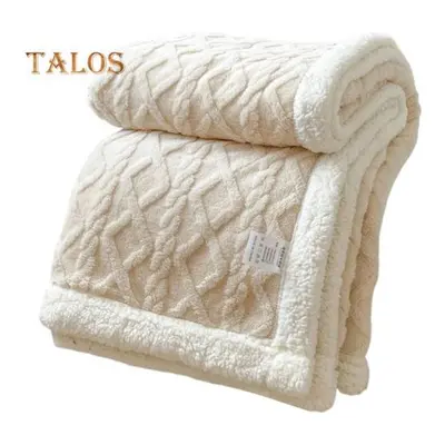 (white, 2x2.3m) Winter Thickened Blanket Double-sided Fluff Plush Double-layer 3D Jacquard Solid