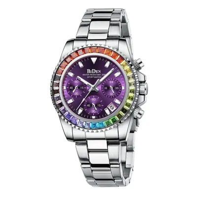 (purple) Biden Women&apos;s Fashionable Diamond Business Multifunctional Quartz Waterproof Watch